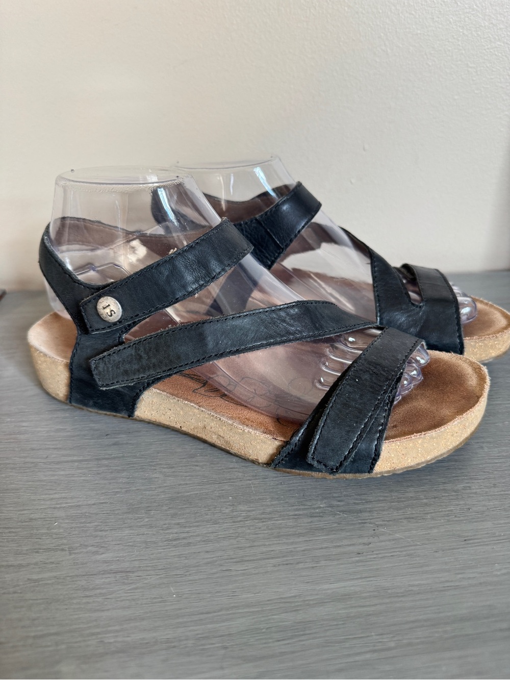 Josef Seibel Womens Black Leather Tonga Sandals EU 39 US 8.5